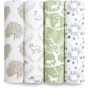 aden + anais Essentials Harmony Lange - Pack de 4 | Ensenble de Langes 100% Mousseline de Coton resprirante pour bébé | Imprimés Nature, Arbres, Vert, forêt | Les indispensables du Sommeil