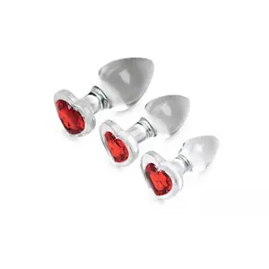Booty Sparks Lot de plugs anaux en verre avec pierre précieuse en forme de coeur rouge