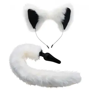 Tailz Ensemble de queue et oreilles de renard blanches