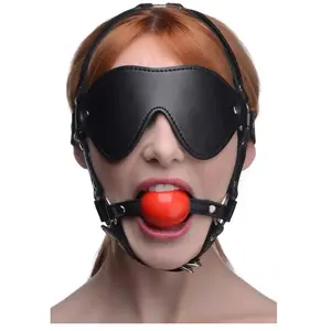 XR Brands Harnais coquin ajustable avec bandeau pour les yeux et bâillon-boule