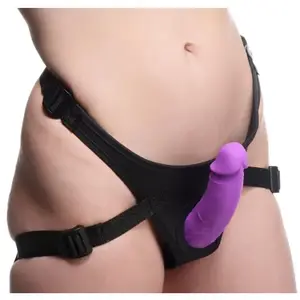XR Brands - Double Dildo avec Harnais - Violet pas cher