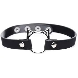 XR Brands Kinky Kitty - Collier ras-de-cou avec anneau fin - NoirVendu parrue-des-plaisirs