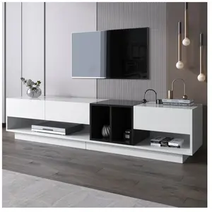 NECHE Meuble TV Contemporain,Grand Banc TV Elégant Blanc Brillant et N... pas cher