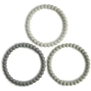 Mushie Set 3 Siliconen Bijtringen Bracelet | Green Tea/Cool Gray / Sea... pas cher