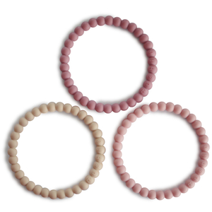 Comparateur de prix : mushie Anneau de dentition bracelet perles Linen/Peony/Pale Pink lot de 3