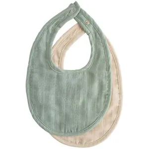 Mushie Lot de 2 bavoirs en mousseline Roman Green-Fog pas cher