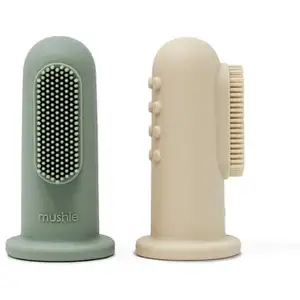 mushie Brosse à dents enfant à doigt bleu Cambridge/sable mouvant lot de 2