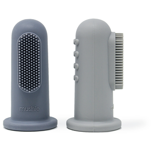 Comparateur de prix : mushie Brosse à dents enfant à doigt gris pierre/alizés lot de 2