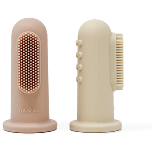 Comparateur de prix : mushie Brosse à dents enfant à doigt beige/sable lot de 2