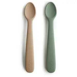 Comparateur de prix : Lot De 2 Cuillères Bébé Silicone Vert / Natural - Repas - Mushie Vert