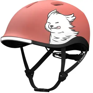 Lumos Nyxel MIPS LED Casque de Vélo - City & Commuter Casque avec 360°, Feu de Frein, USB-C, IPX6 - Taille M, Couleur: Breeze & Fluff- Coral avec Motif Chien pas cher