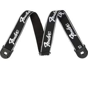 Fender Sangle Fender Quick Grip Noire Avec Logo Running Blanc