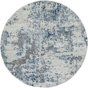 SURYA Tapis rond abstrait moderne bleu gris blanc ø 160 cm SARAH pas cher