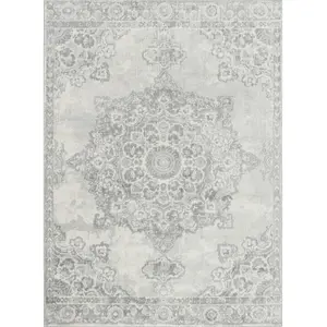 SURYA LIVABLISS Tapis de Salon à Poils Courts Doux Vintage Oriental LOLA 160x220cm Gris/Ivoire pas cher