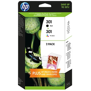HP 301 - Pack de 2 - noir, couleur (cyan, magenta, jaune) - original -... pas cher