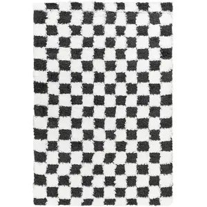 Surya Tapis Shaggy à Carreaux Blanc/Noir 160x220 pas cher