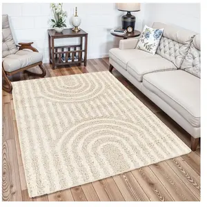 Surya Tapis shaggy scandinave blanc beige 160x220 cm CHRISTINA pas cher