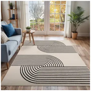Surya Tapis scandinave moderne blanc noir 152x213 cm CONSTANCE pas cher