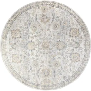 Surya - Tapis Rond Vintage Lavable en Machine Gris/Jaune ø 200 cm pas cher