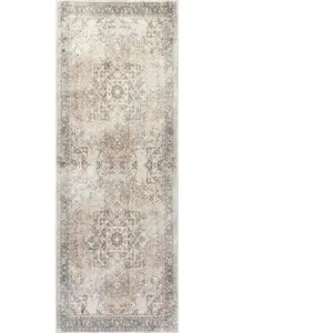 Surya Tapis de couloir lavable en machine marron ivoire 80x220 cm ALORA pas cher