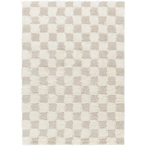 Surya Tapis Shaggy à Carreaux Ivoire/Beige Clair 200x290 pas cher