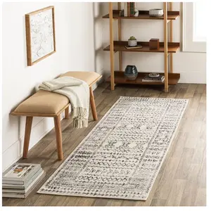 Surya - Tapis de Couloir Scandinave Bohème Blanc/Noir 80x220 cm pas cher