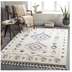 Tapis Shaggy Bohème Multicolore/Blanc 160x213 cm - Surya pas cher