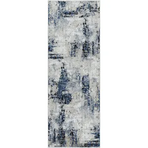 Surya Tapis de Couloir Abstrait Moderne Bleu/Gris/Beige 80x220 pas cher