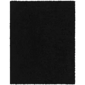 Tapis de Salon à Poils Longs et Doux Tapis Shaggy Uni Chic Noir 200 x 275 cm - Surya pas cher