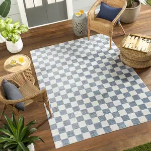 Surya Tapis Scandinave à Carreaux Lavable en Machine Bleu 160x213
