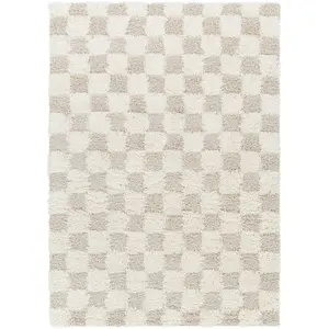 Livabliss Tapis Shaggy à Carreaux Ivoire/Beige Clair 160x220 pas cher