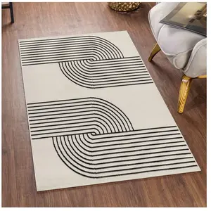 Surya Tapis de Couloir Scandinave Moderne Blanc/Noir 80x220 pas cher