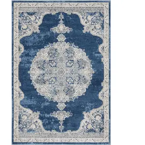 Safavieh Janie Tapis Traditionnel en polypropylène tissé Bleu Marine/Gris Clair 160 x 230 cm pas cher