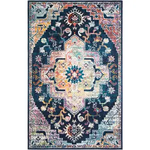 Safavieh Desi Tapis tissé en polypropylène Bleu Marine/Fuchsia 120 x 180 cm pas cher