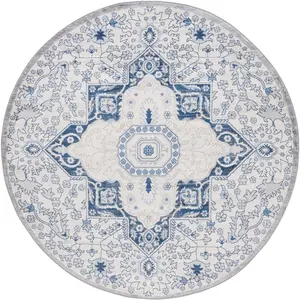Safavieh Maeve BNT816D-7R Tapis Rond en polypropylène tissé Crème/Bleu 200 x 200 cm pas cher