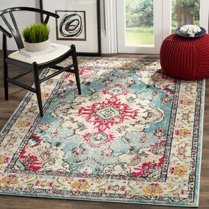 Safavieh Boho Chic MNC243 Tapis d'intérieur tissé rectangulaire Collection Monaco - Bleu Clair/Fuchsia - 122 x 170 cm - pour Salon, Chambre à Coucher ou Tout Espace intérieur pas cher