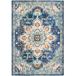 Safavieh Malaya Tapis tissé en polypropylène Bleu/Bleu Clair 160 x 230 cm pas cher