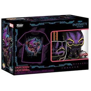 Figurine Funko Pop et Tee Marvel Blacklight Black Panther S pas cher