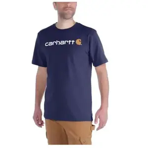 Carhartt Core Logo, t-shirt , couleur: Bleu Foncé/Blanc , taille: XXL pas cher
