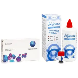 Biofinity CooperVision (6 lentilles) + Solunate Multi-Purpose 400 ml avec étuiVendu parlentiamo
