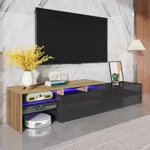 NECHE Meuble tv noir brillant et aspect bois - meuble de rangement - é... pas cher