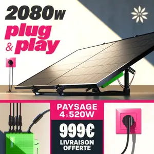 1 Kit Plug and Play 4 panneaux photovoltaïques 2080W + onduleur + supp... pas cher
