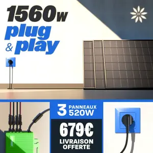 Kit Plug and Play 3 panneaux photovoltaïques 1560W + onduleur pas cher