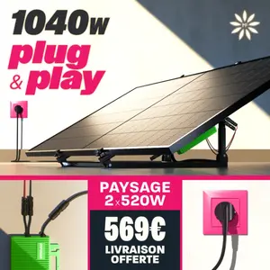 Kit Plug and Play 2 panneaux photovoltaïques 1040W + onduleur + suppor...Vendu parmater-france