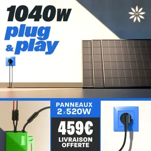 Kit Plug and Play 2 panneaux photovoltaïques 1040W + onduleurVendu parmater-france