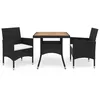 Image de Helloshop26 Ensemble à dîner Salon de Jardin Meuble d'extérieur 3 pièces Noir résine tressée et Acacia 02_0014264