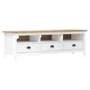 Image de Helloshop26 Meuble TV multimédia étagère télévision Buffet téléviseur Salle à Manger Salon Chambre Hill Range 158 x 40 x 47 cm Bois de pin Solide Blanc 02_0027639