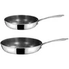 Image de CUISINOX - Virtuo - 2 poêles 24-28 cm - Fond triply, revêtement nid d'abeille antiadhérent - Compatible tous feux - Acier inoxydable - Finition Satiné - Sans PFOA et PFAS - Made in France