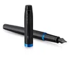 Image de Stylo plume Parker IM Vibrant Rings - Satin noir laqué avec détails bleu océan - Plume fine avec recharge d’encre bleue - Étui cadeau