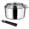Image de CUISINOX - Malice - 3 casseroles 16/18/2 cm (1.5L, 2L, 3L) tout inox avec poignée noire - Fond sandwich - Compatible tous feux - Acier Inoxydable 18/1 - Finition brillant - Poignée Amovible